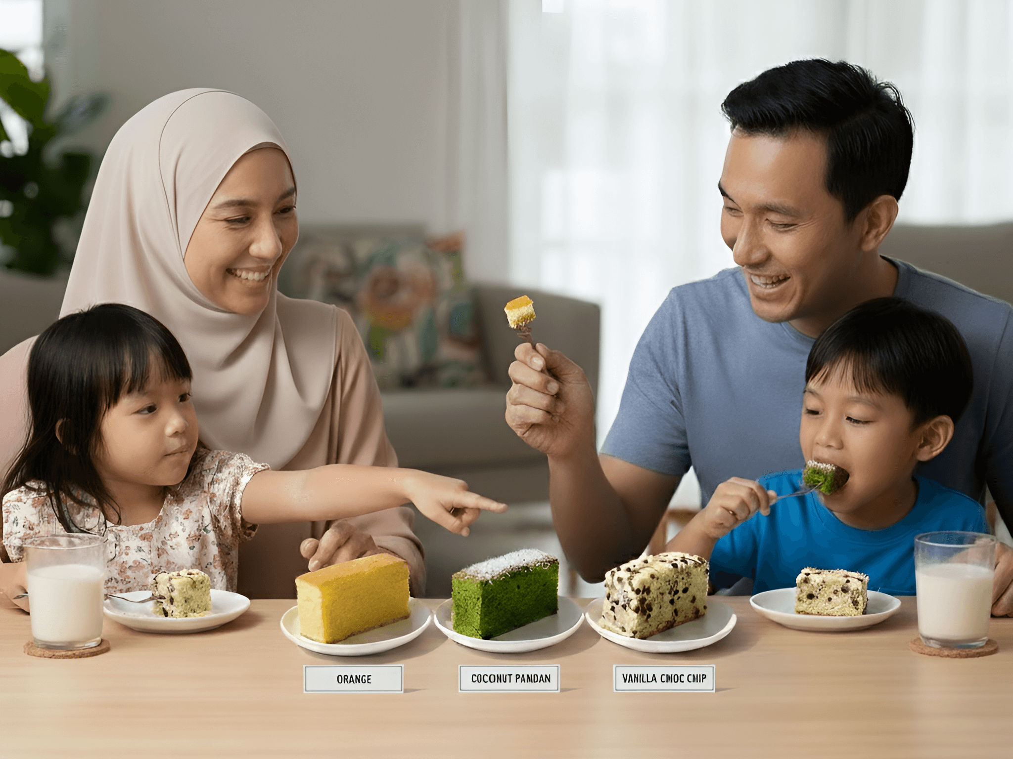 Keluarga menikmati Soft Cake Mak Mah Kitchen